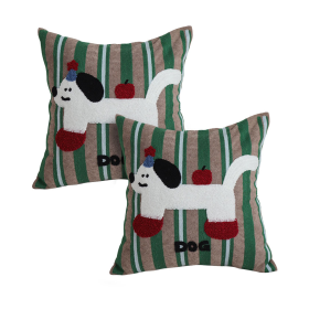 Cute Dog Print  Striped Polyester Decorative Pillowcase