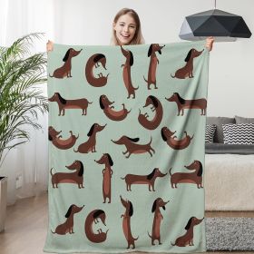 Cute Flannel Blanket with Dogs Design Cute Dachshund Fleece Blanket Soft Cozy Fluffy Warm and Fuzzy Cartoon Animal Print Flannel Blanket Boys Green Sa