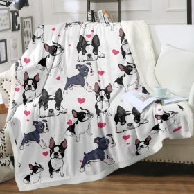 Boston Terrier Blanket for Dogs, Plush Fleece Throw - Super Soft Cozy Frenchie Dog Blankets for Girls Kids Pet Lovers, Cute Puppy Gift with Red Heart