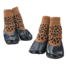 4 Pcs Leopard Print Dog Knitted, Waterproof, Coated, Protective Pet Socks
