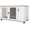 2-In-1 Dog Crate Table w/ Double Doors and Storage, Dog Cage for Medium and Large-sized Dogs, Walnut and White