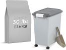 Dog Food Storage Container with Wheels, Airtight Lid, 2-Cup Scoop, Up to 30 Pounds Pet Food Storage, Built in Scoop Storage in Lid