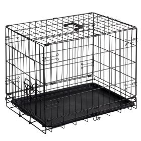 Dog Crate, 30 Inch Medium Folding Metal Wire Pet Single Door Dog Cage with Divider Panel and Plastic Leak Proof Pan Tray, Outdoor