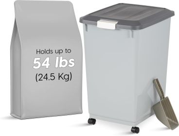 Dog Food Storage Container with Wheels, Airtight Lid, 2-Cup Scoop, Up to 54 Pounds Pet Food Storage, Built in Scoop Storage in Lid