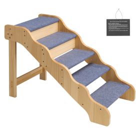 Wood Pet Stairs, 5-Step Dog Stairs for High Beds, Sofa & Cars, 150lbs Load Capacity, Non-Slip Surface