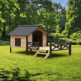 Cabin Style Wooden Dog Kennel with Porch