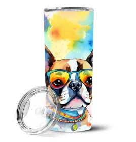 Boston Terrier Hippie Dawg Stainless Steel Skinny Tumbler Vacuum Double Walled Reusable Insulated Tumbler Travel Cup for Coffee Cocktails Gift with Li