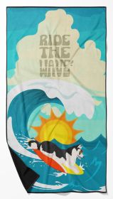 Surfer Dog Black White Siberian Husky Premium Beach Towel Oversized Towel Beach Blanket, Pool, Beach Essentials, Yoga, Premium Bath Towel