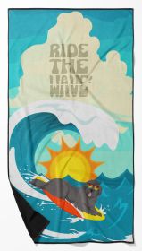 Surfer Dog Black Newfoundland Premium Beach Towel Oversized Towel Beach Blanket, Pool, Beach Essentials, Yoga, Premium Bath Towel, Quick Dry Plush