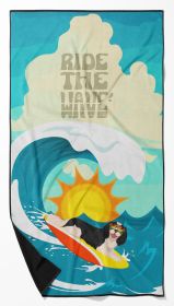 Surfer Dog Tricolor Cavalier Spaniel Premium Beach Towel Oversized Towel Beach Blanket, Pool, Beach Essentials, Yoga, Premium Bath Towel