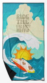 Surfer Dog Piebald English Bulldog Premium Beach Towel Oversized Towel Beach Blanket, Pool, Beach Essentials, Yoga, Premium Bath Towel