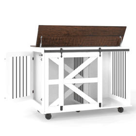 47.2" Mobile Dog Crate with Flip-Top Feeding Door, Dual-Access