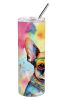 Boston Terrier Hippie Dawg Stainless Steel Skinny Tumbler Vacuum Double Walled Reusable Insulated Tumbler Travel Cup for Coffee Cocktails Gift with Li