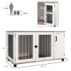 2-In-1 Dog Crate Table w/ Double Doors and Storage, Dog Cage for Medium and Large-sized Dogs, Walnut and White
