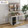 39" Dog Crate Furniture for Large Dogs w/ Storage Shelf, Three Doors, Blackboard & Non-slip Foot Pads, White