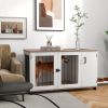 2-In-1 Dog Crate Table w/ Double Doors and Storage, Dog Cage for Medium and Large-sized Dogs, Walnut and White