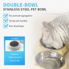 Anti slip base double cat food bowl, white stainless steel food and water bowl, easy to clean and detachable design, cat and dog pet feeder
