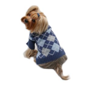 Argyle Turtleneck Sweater (Color: Navy/Grey/Light Blue, size: XL)