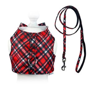 Red Plaid Harness Vest with Matching Leash (size: S)