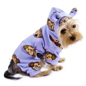 Adorable Silly Monkey Fleece Dog Pajamas/Bodysuit with Hood(click product for variations) (Color: lavender, size: XS)