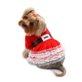 Lace Ruffles Puffy Sleeves Christmas Dress (click product for variations) (size: XS)