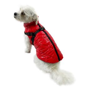 Water Resistant Puffy Vest with Built-In Harness (Color: Red, size: S)