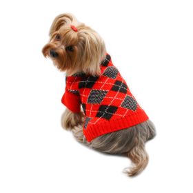 Argyle Turtleneck Sweater (Color: Red/Black/White, size: S)