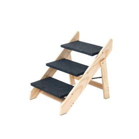 Wood Foldable 3 Level Dog Stairs (Option: Grey wood)