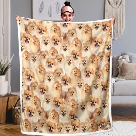Pomeranian Pattern Fleece Blanket Girls Pink Sherpa Blanket Cute Dog Animal Lightweight Warm Cozy Bed or Couch Throw (size: 130x150cm)