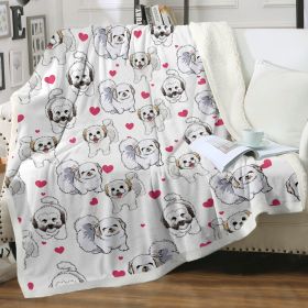 Shih Tzu Sherpa Throw Blanket - Super Soft Fuzzy Cozy Warm Red Hearts Dog Blanket Thick Plush Fluffy Blankets (size: 130x150cm)