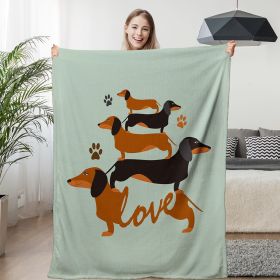 Green Stacking Dachshund Flannel Blanket for Couch Bed Wiener Dog Fleece Throw Blanket for Kids Girls (size: 130x150)