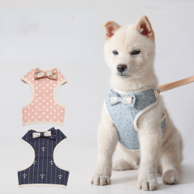 Pet Harness and leash set (Color: Light blue flowers, Specifications (length * width): S)