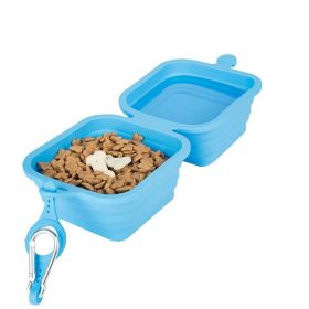Silicone Collapsible Double Portable Pet Bowl (Color: Blue)