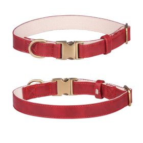 Red Leather Soft padded dog collar (colour: Leather, size: L code)