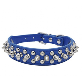 Spiked Studded Leather Dog Collar Rivets (Color: Navy Blue, size: S)