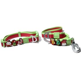 Christmas Themed Dog Collar and Leash Set, Waterproof PVC Pet Collar with Cute Charms for Small Medium Dogs (Color: Red Green, size: L)