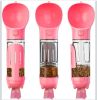 Portable 4-in-1 Pet Water Bottle With Food Storage, Poop Bag Dispenser, and Spoon. 300ml Capacity. Available In Yellow, Pink, Green, and Other Colors.