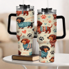 1pc 2D Flat Printed Dachshund Tumbler, Stainless Steel Car Cup with Retro Polka Dot & Paw Print, Cute Vintage Sweater Dog Water Bottle