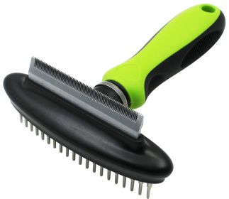 2-in-1 Dual-Sided Grooming Undercoat Pet Rake and Deshedder (Color: Green)