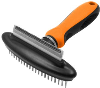 2-in-1 Dual-Sided Grooming Undercoat Pet Rake and Deshedder (Color: Orange)