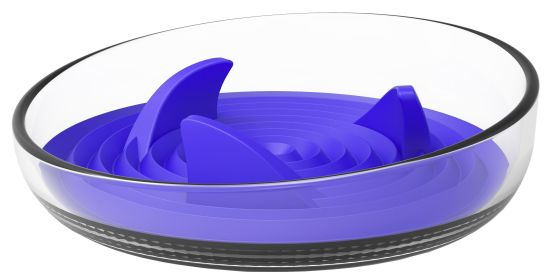 Pet Life Shark Fin Shaped Modern Slow Feeding Pet Bowl (Color: Blue)