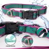 Waterproof Stain-Resistant Dog Collar, Green & Pink Color Block Pet Neck Strap, Adjustable Quick-Release Buckle, Comfortable No Choking