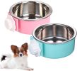 Set of 2 Crate Dog Bowl; Removable Stainless Steel Hanging Pet Cage Bowl Food & Water Feeder