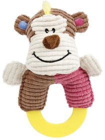 Ring-O-Round' Plush Squeaking and Rubber Teething Puppy Dog Toy (Color: Pink / Brown)