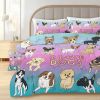 Dog Bone Print Comforter Set Puppy Bedding Set for Kids Girls Boys Watercolor Bed Set Dog Lover Gifts Blue Purple Pink (4 Piece)