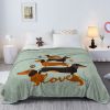 Green Stacking Dachshund Flannel Blanket for Couch Bed Wiener Dog Fleece Throw Blanket for Kids Girls