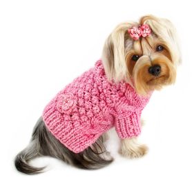 Pink Bobble Stitch Turtleneck Hand Knitted Sweater (size: M)