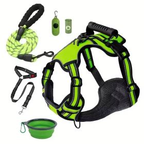 Dog Harness, Leash, Seat Belt, Collapsible Bowl, Biodegradable Poop Bag Set (Option: Green-XS)